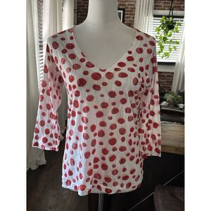 Nally & Millie - Red Polka‎ Dot Scoop Neck Lightweight 3/4 Sleeve Top S $100